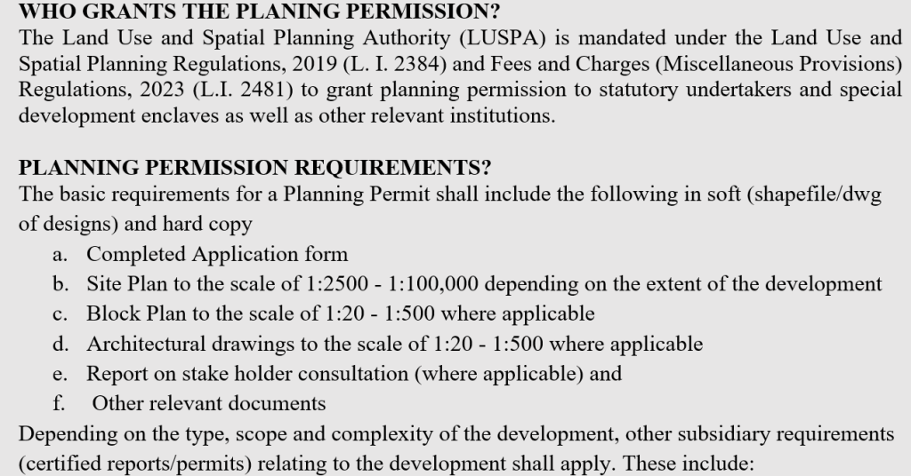 planning permission – Land and Spatial Planning Authority